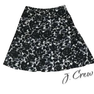 J.Crew Women's Silk Floral A-Line Skirt Size 8 Black White Rose Print Lined